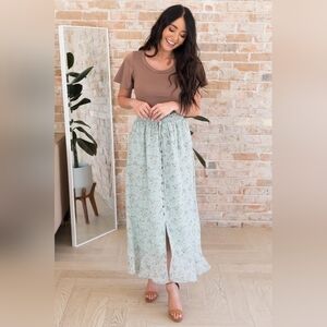 Mikarose Jade Birch Floral Spring Blooms Button Front Maxi Skirt Size XL NWT